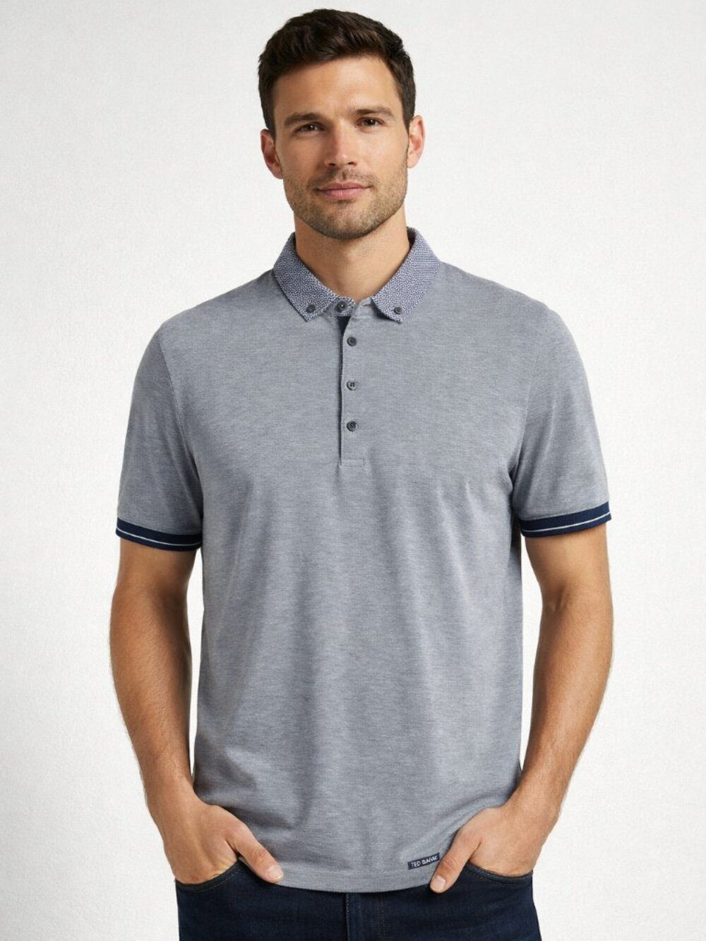 Ted Baker Polo Shirt Mens Size XXL Gray Modal Soft Touch Preppy Modern Golf